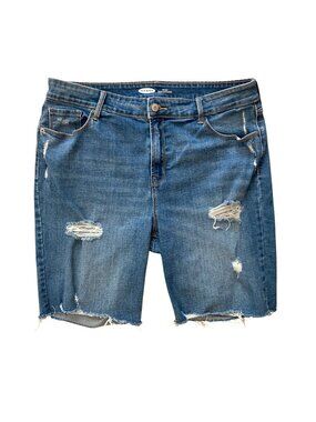 Women's OLD NAVY Distressed High-Rise Cut-Off Denim Bermuda Jean Shorts Size 14